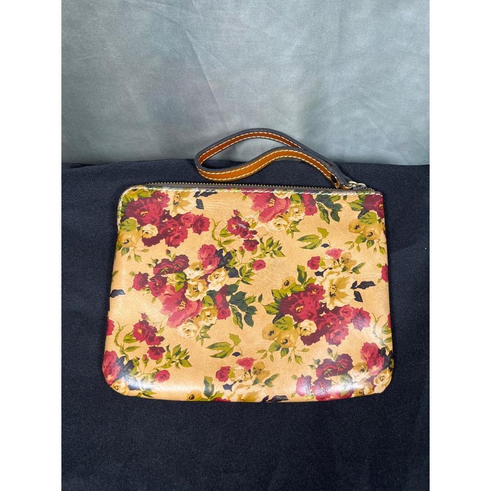 Patricia Nash Antique Rose Floral Leather Wristlet P349307 Tan Red Pouch